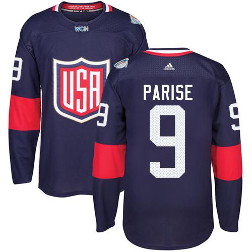 Team USA #9 Zach Parise Navy Blue 2016 World Cup Stitched Youth NHL Jersey - Click Image to Close